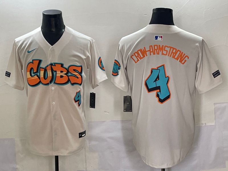 Men 2025 Chicago Cubs #4 Crow-Armstrong Cream Five generations Joint Name Nike MLB Jersey style 1